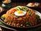 Delicious Indonesian Nasi Goreng fried rice with Golden-hued rice, Aromatic wisps