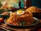 Delicious Indonesian Nasi Goreng fried rice with Golden-hued rice, Aromatic wisps