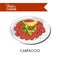 Delicious Italian carpaccio with fresh arugula and lemon slice
