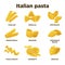 Delicious Italian pasta types of high quality illustrations set