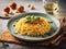 Delicious Italian Risotto alla Milanese is a creamy saffron risotto, food photography