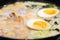 delicious japan food style menu.traditional japanese local Ramen noodle on black dish.japanese chef cooking Ramen noodles at