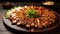 Delicious Japanese chicken teriyaki with sauce, food photography