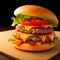 Delicious juicy double cheeseburger with tomato and lettuce