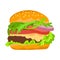 Delicious, juicy hamburger. color illustration on a white background