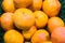 Delicious, juicy ripe grapefruits on the supermarket counter