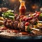 Delicious kebab with sauce The meat is grilled with sauce