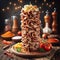a delicious kebab Shawarma Tower Arabic Taste 1001 Night
