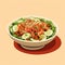 Delicious Korean Salad Bowl With Vibrant 2d Game Art