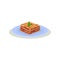 Delicious lasagna with green basil leaves on top. Traditional Italian food. Cooking theme. Flat vector icon