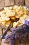 Delicious lavender shortbread cookie closeup on a plate. vertical