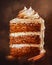 Delicious Layered Carrot Cake with Cream Cheese Frosting and Dripping Caramel on a Dark Background with Cinnamon