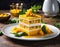 Delicious Layered Mango Delight. Background for food. Bright yellow color. Delicious dessert.