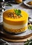 Delicious Layered Mango Delight. Background for food. Bright yellow color. Delicious dessert.