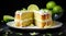 Delicious lime cake with fresh lime slices