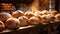 Delicious loaves of bread in a baker shop. Different types of bread loaves on bakery shelves