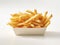 Delicious long french fries white background