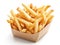 Delicious long french fries white background