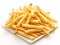 Delicious long french fries white background