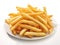 Delicious long french fries white background