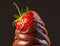 Delicious looking fresh strawberry dipped in chocolate cream dessert