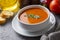 Delicious looking tomato soup. Turkish name Domates corbasi