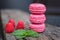 Delicious macarons raspberry flavored with fresh raspberries and