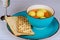 Delicious Matzoh ball soup with Pesach Passover symbols