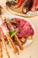 Delicious meat platters served with olives