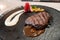 Delicious medium rare wagyu beef  steak with gravy sauce