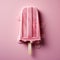 Delicious melting ice cream with wooden stick on pink