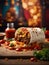 Delicious Mexican burrito, warm tortilla filled with a variety of savory ingredients