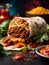 Delicious Mexican burrito, warm tortilla filled with a variety of savory ingredients