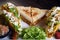 Delicious mexican food tacos, guacamole, quesadillas, chilli, tortilla, burritos isolated on black background