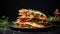 Delicious Mexican Quesadillas on a plate and dark background. AI Generated Image