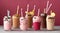 Delicious Milkshakes of different flavors on a table