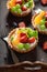 Delicious mini tart with various fruits. Simple fruit dessert