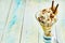 Delicious mixed nut ice-cream parfait or sundae