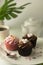 Delicious Mothers day chocolate cupcakes. Sweet dessert. Birthday, party food. Bright background. Food photo