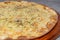 Delicious mozzarella pizza on gray background