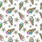 Delicious multicolored fruit ice cream in a waffle cone, seamless square pattern