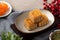 Delicious mung bean moon cake for Mid-Autumn Festival food mooncake on gray table background