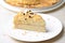 Delicious Napoleon Cake, Delicate Handmade Dessert with Custard and Puff Pastry Layers on Bright Background