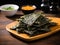Delicious natural organic seaweed nori snack chips, roasted seasoned crispy sheets of seaweed.
