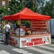 Delicious Nutella covered pancakes for sale on market stall in Milan