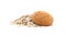 Delicious oatmeal cookie and flakes on white background