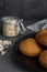 Delicious oatmeal cookies on grey table, closeup