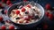 Delicious oatmeal with freeze dried berries Space. Generative AI