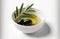 delicious olive oil in a bowl against a white background