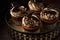 Delicious Oreo cupcakes on dark background. selective focus